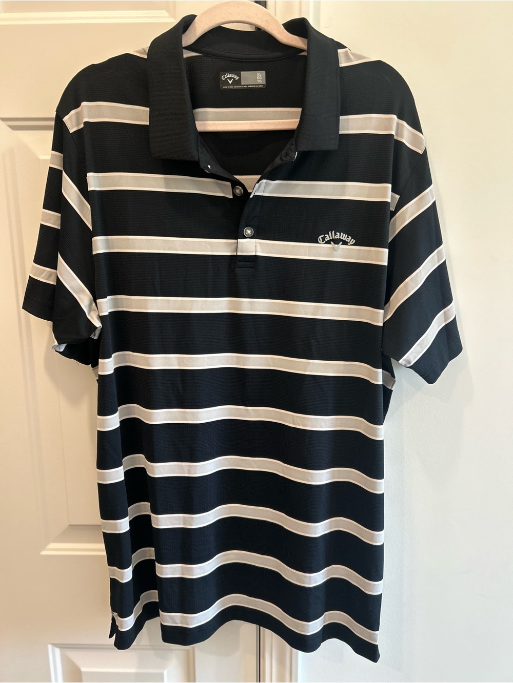 Callaway Golf Polo Shirt XL Black Gray Striped Performance